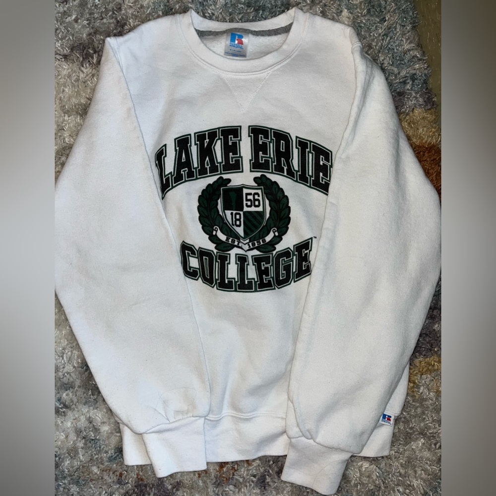 Small white Lake Erie college crewneck